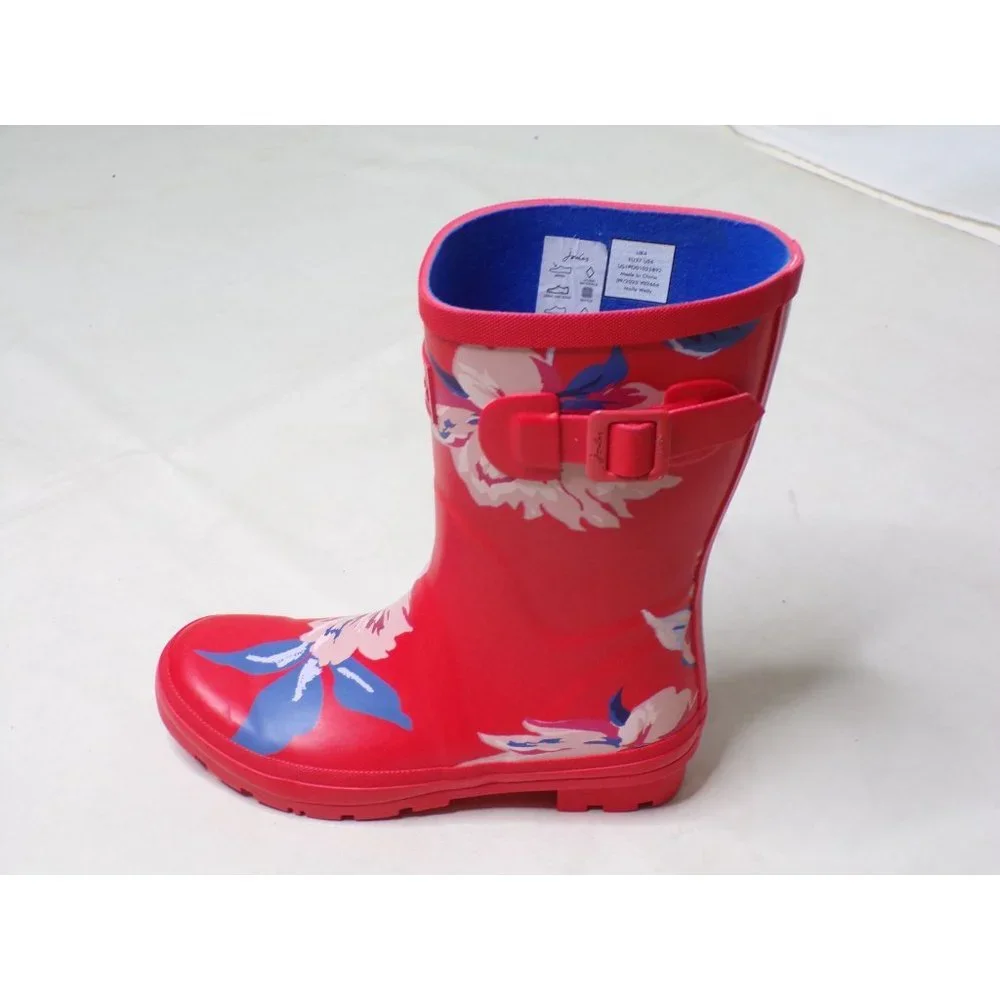 JOULES Molly Welly Mid-Height Red Floral Rubber Rain Boots 6 NEW - Picture 4 of 10